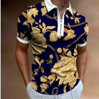 Men's Striped Printed Polo Shirt – Short Sleeve Lapel Shirt - product photo 5 of 5