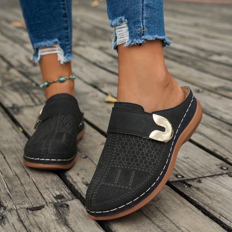 Closed toe slide sandals side view