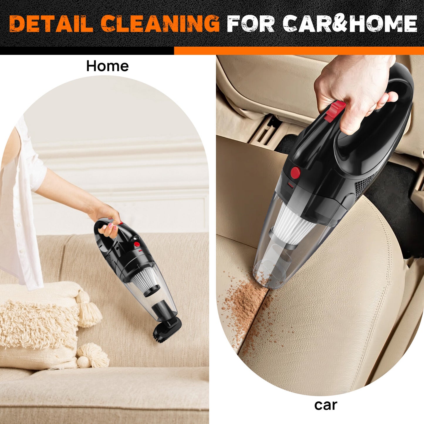 Cordless handheld car vacuum cleaner with attachments