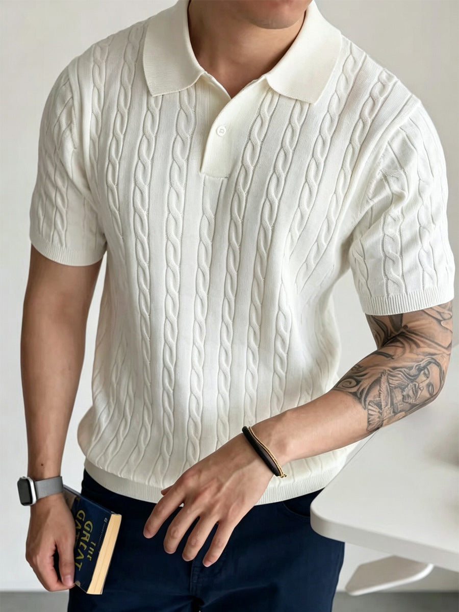 Men's cable-knit short-sleeve polo shirt - photo 3 of 10