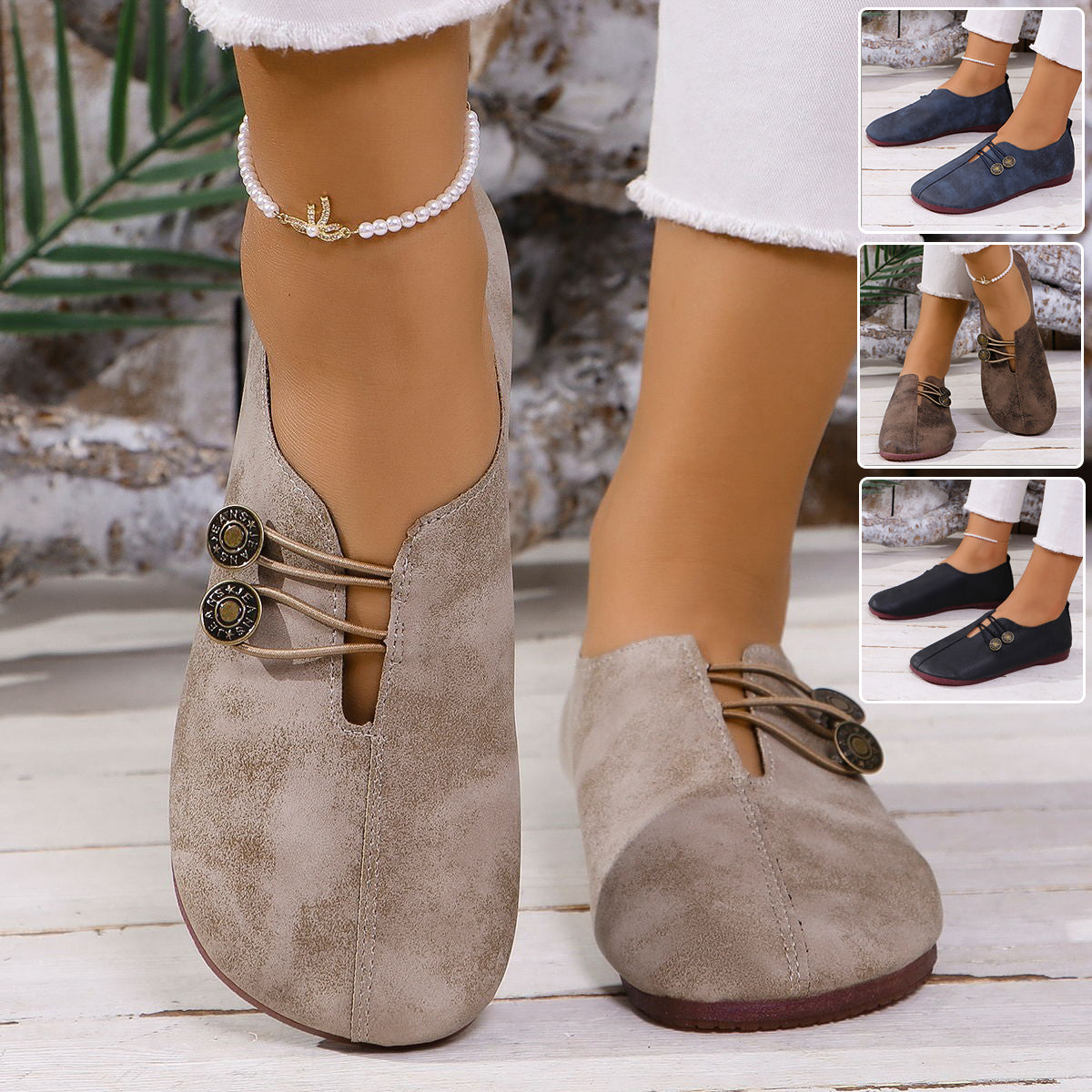 Square toe slip-on flat sandals for women