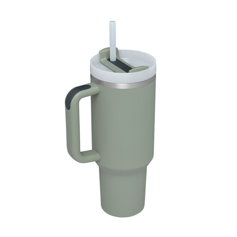 40oz insulated stainless steel tumbler with handle and straw, color option 11