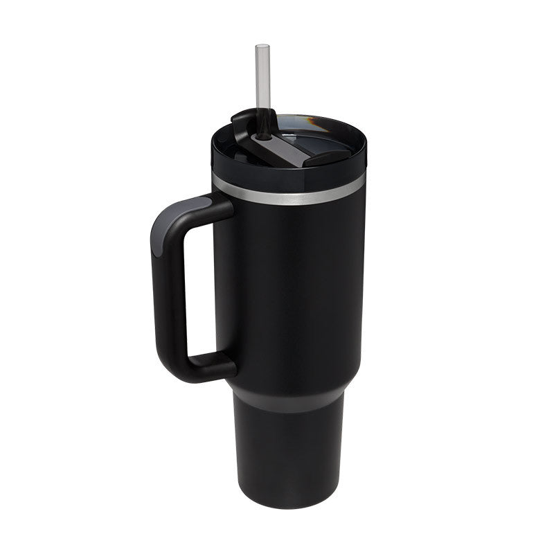 40oz insulated stainless steel tumbler with handle and straw, color option 12