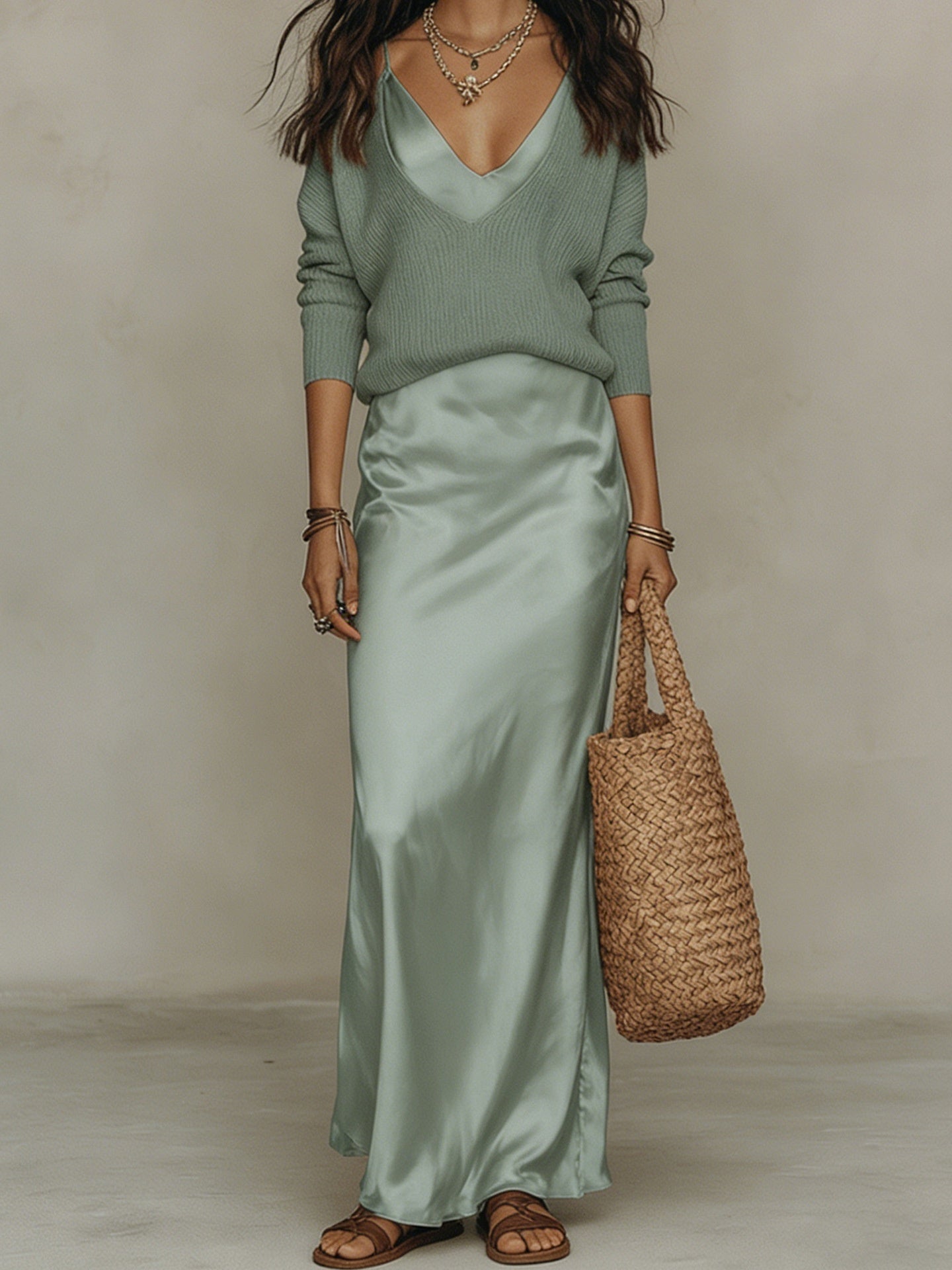 Women's Satin Maxi Dress Set – Elegant Evening & Party Gown – photo 14 of 15