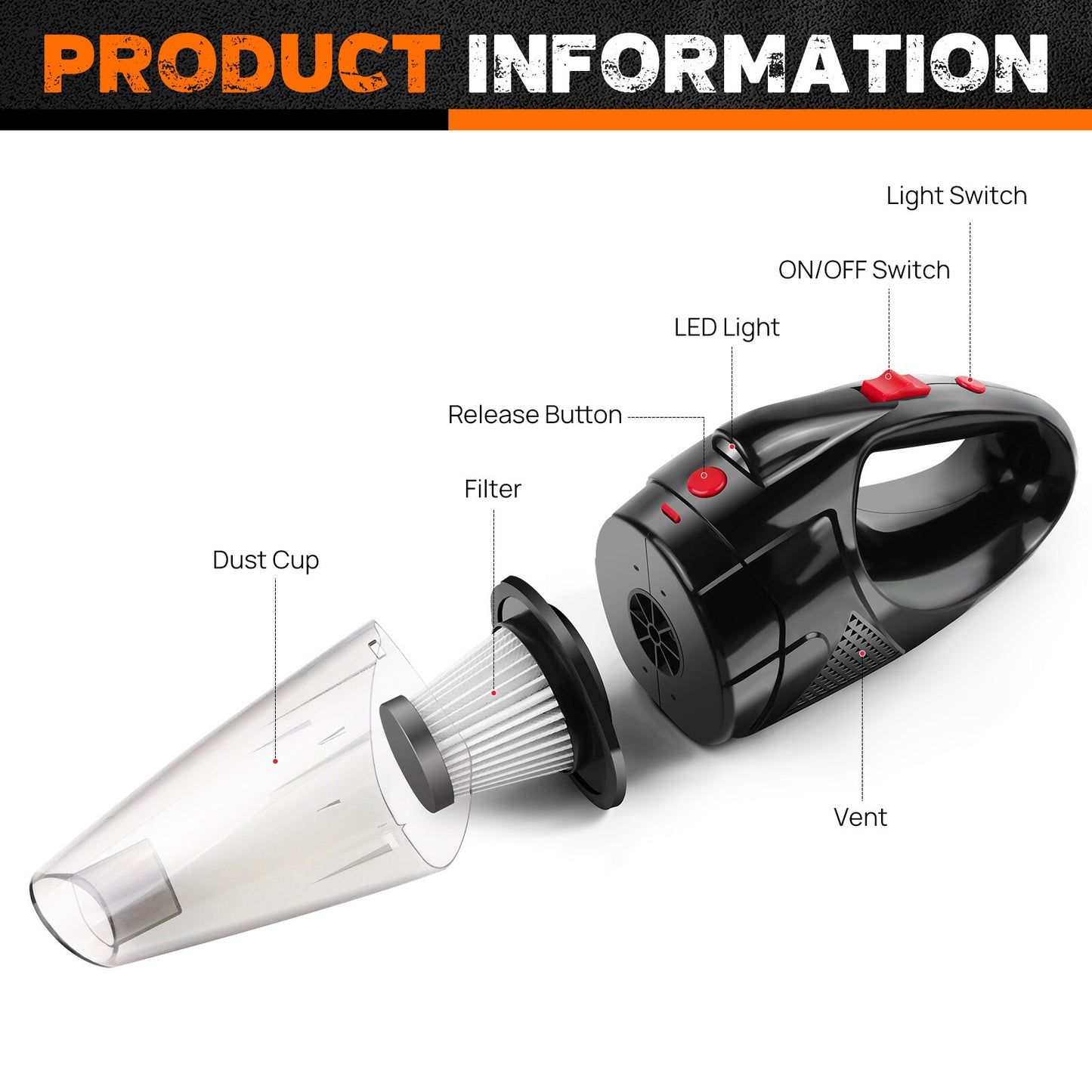 Cordless handheld car vacuum cleaner - side view