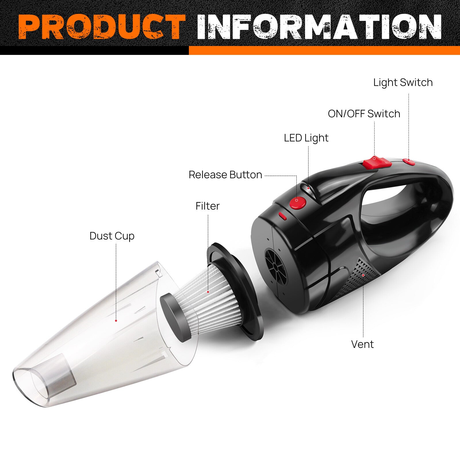 Cordless handheld car vacuum cleaner - side view