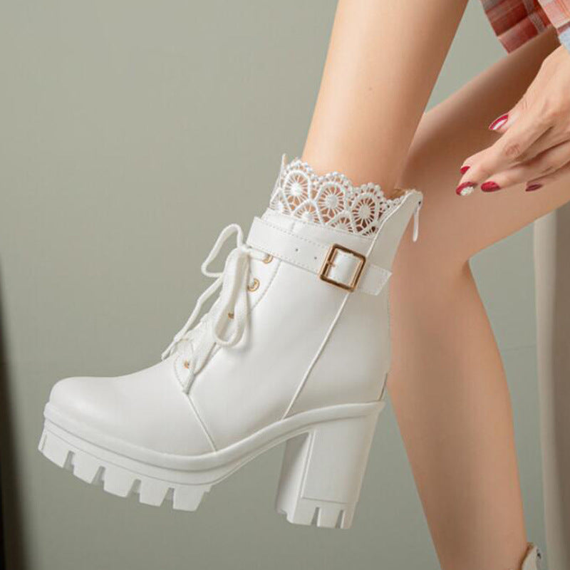 Women's lace-up square heel ankle boots - view 2