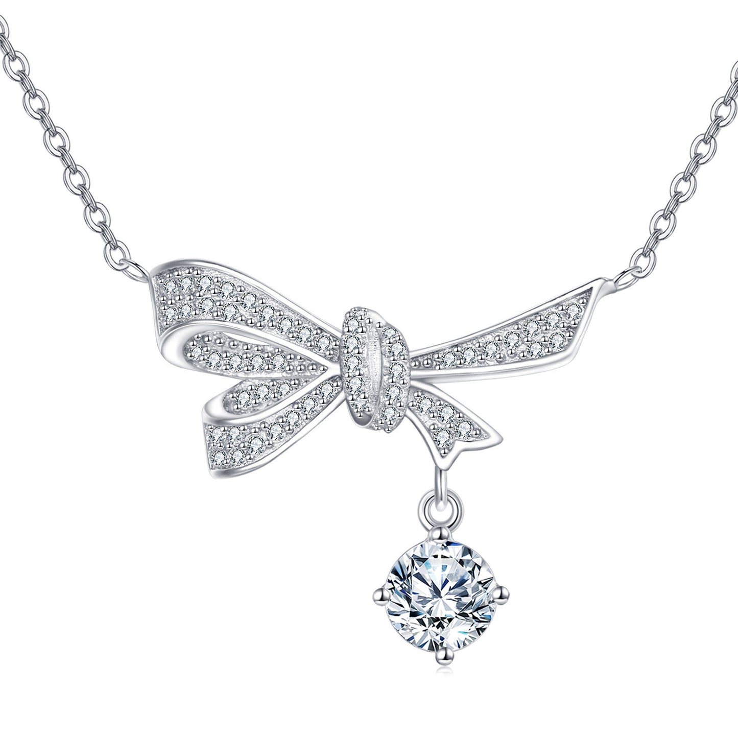 925 Sterling Silver Bow Necklace with Moissanite Pendant – photo 5 of 6