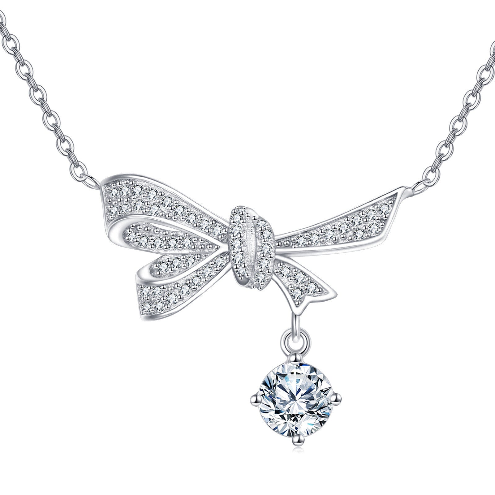 925 Sterling Silver Bow Necklace with Moissanite Pendant – photo 5 of 6