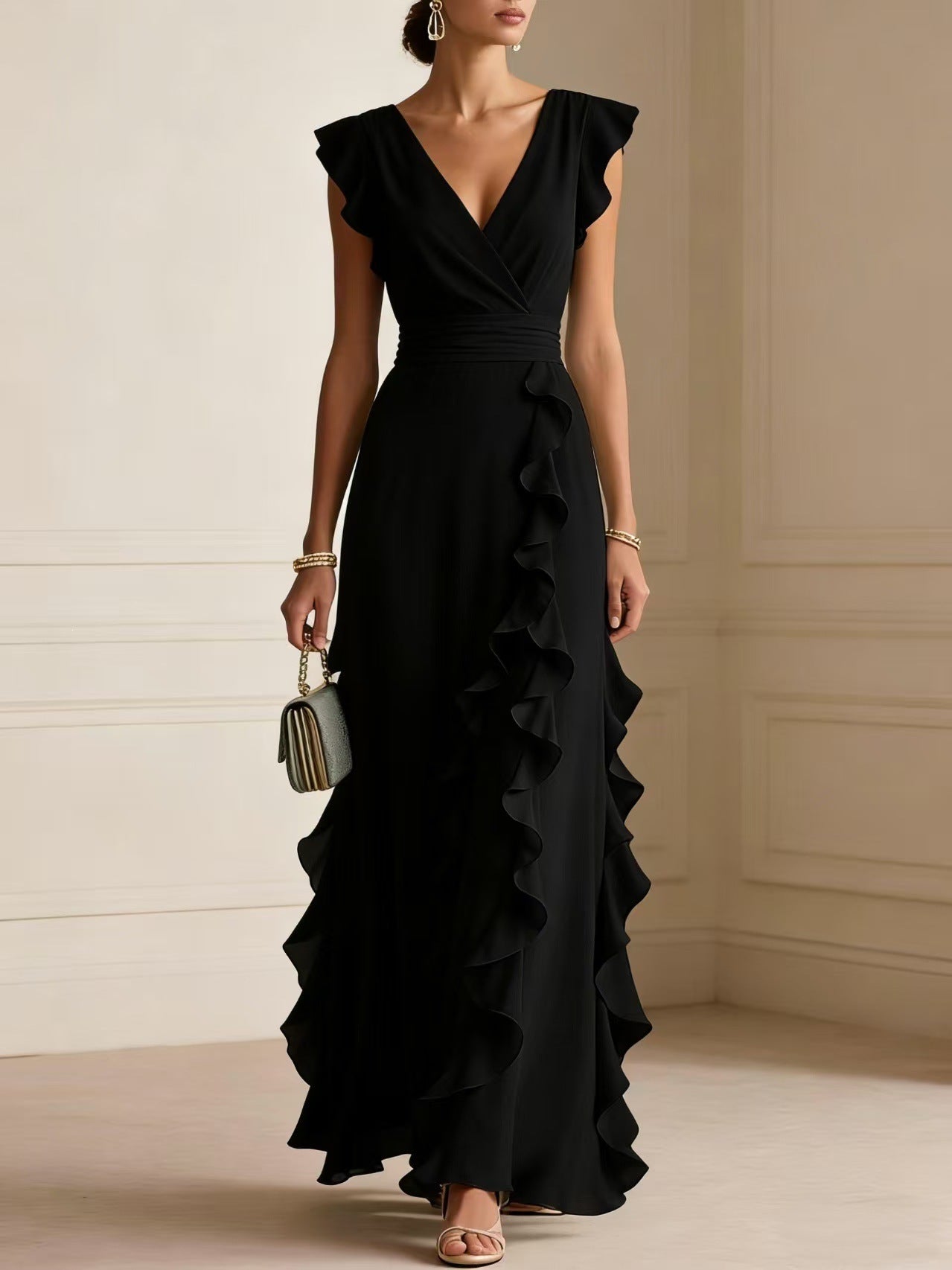 Women's Bohemian Ruffle V-Neck Maxi Dress – Elegant Party & Evening Wear – photo 2 of 10