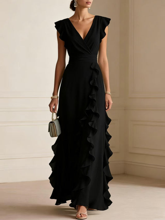 Women's Bohemian Ruffle V-Neck Maxi Dress – Elegant Party & Evening Wear – photo 2 of 10