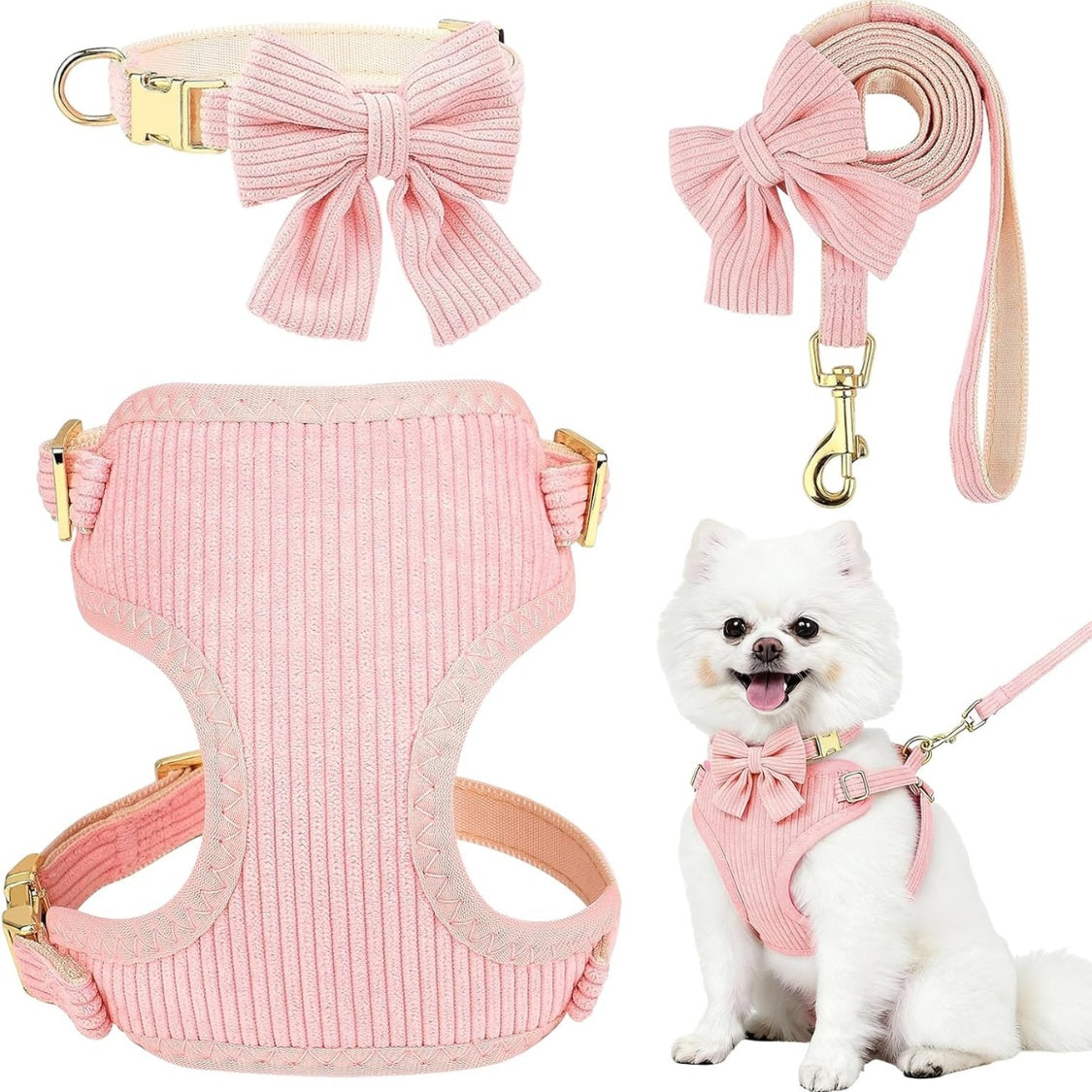Dog harness, collar and leash 3-piece set