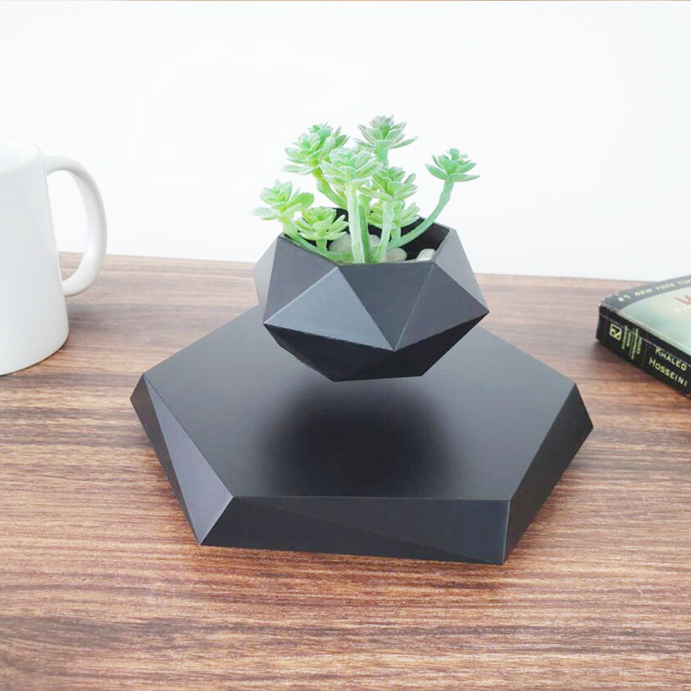 Magnetic levitating flower pot floating above base - main view