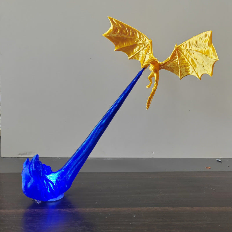 3D printed dragon bookshelf nook light with LED flame - view 3