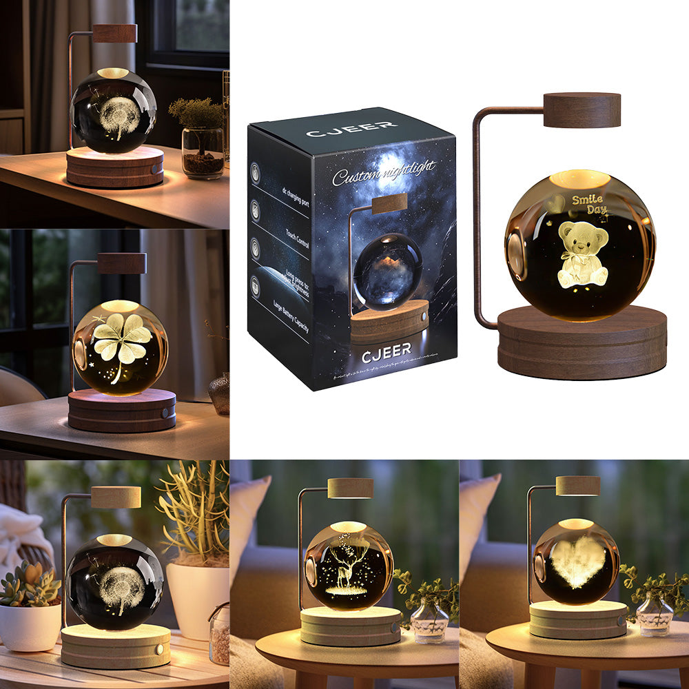 3D crystal night light with wood base, design option 1 of 51