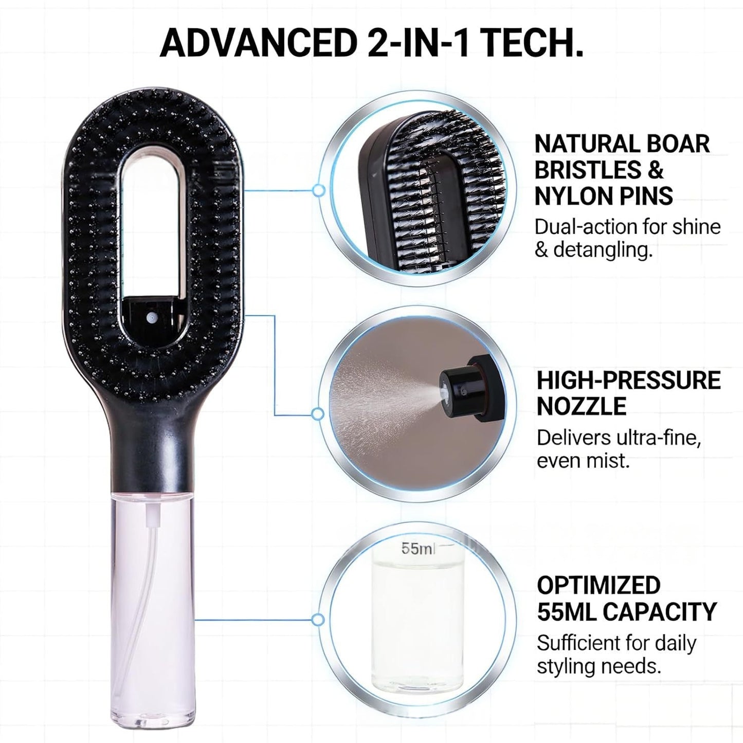 2-in-1 spray comb misting water while brushing hair