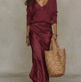 Women's Satin Maxi Dress Set – Elegant Evening & Party Gown – photo 10 of 15