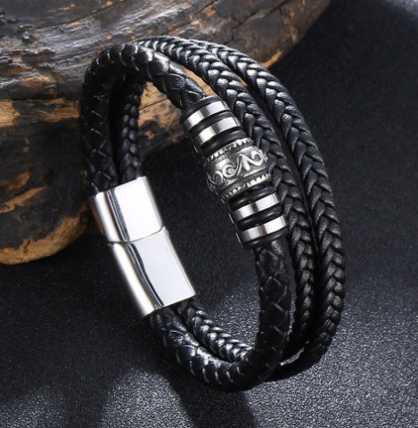 Leather bracelet worn on wrist