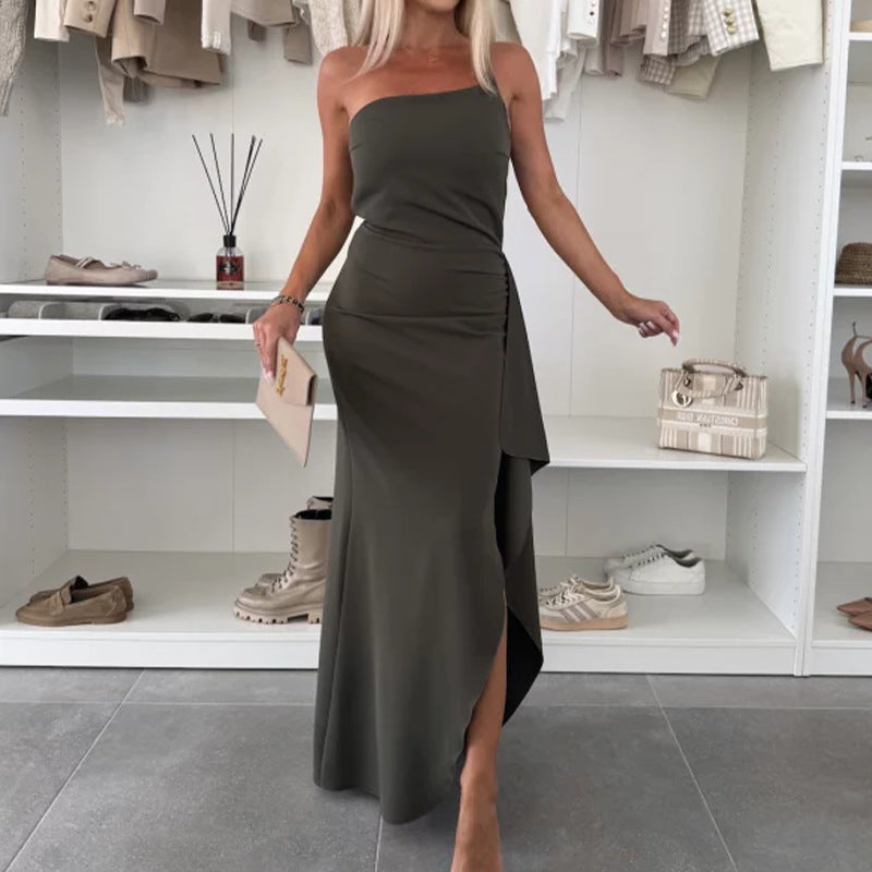Women's one-shoulder slit waist-cinching dress - photo 5 of 11