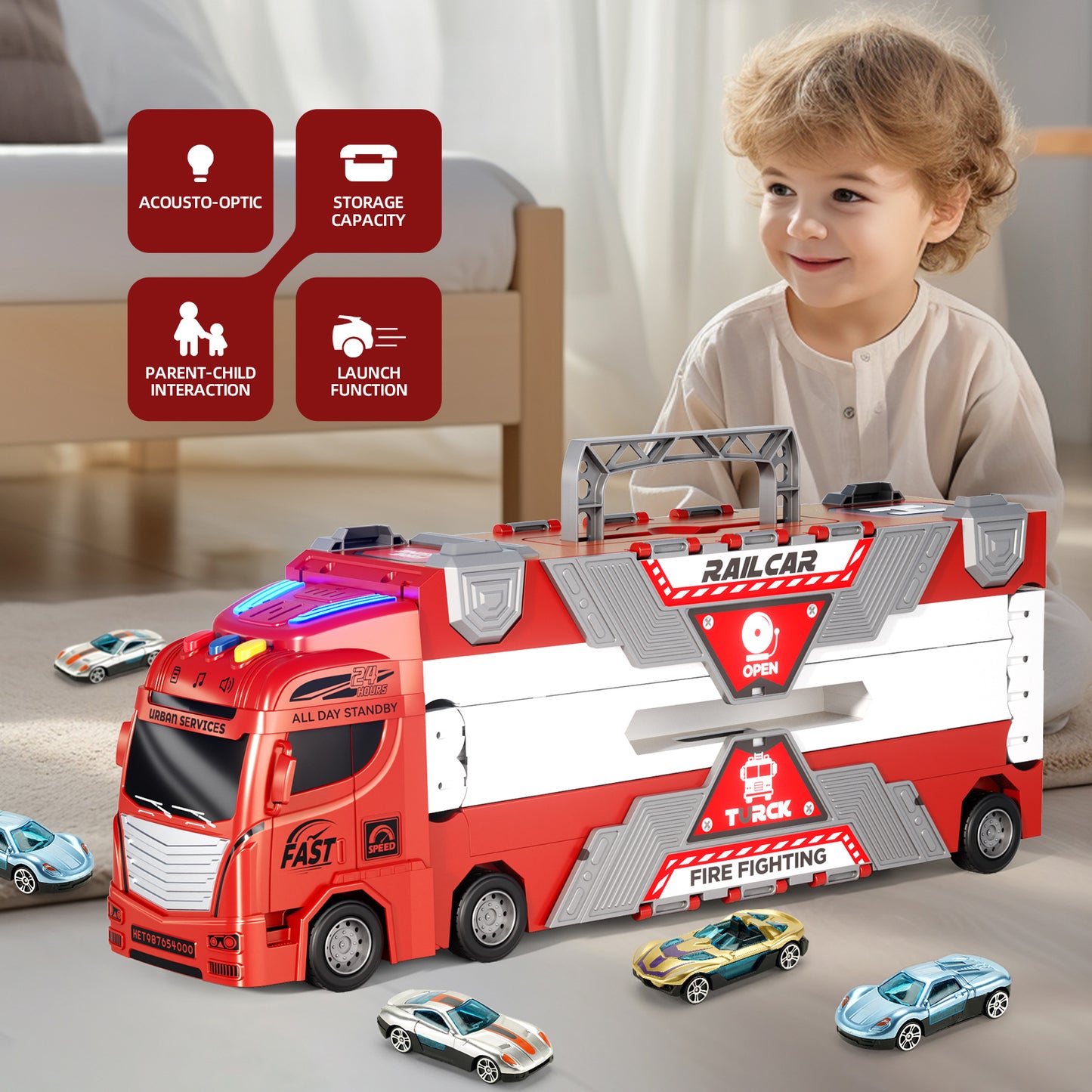 Fire Truck Toy with Lights, Sounds & Music – Kids Transport Vehicle - product photo 2 of 8