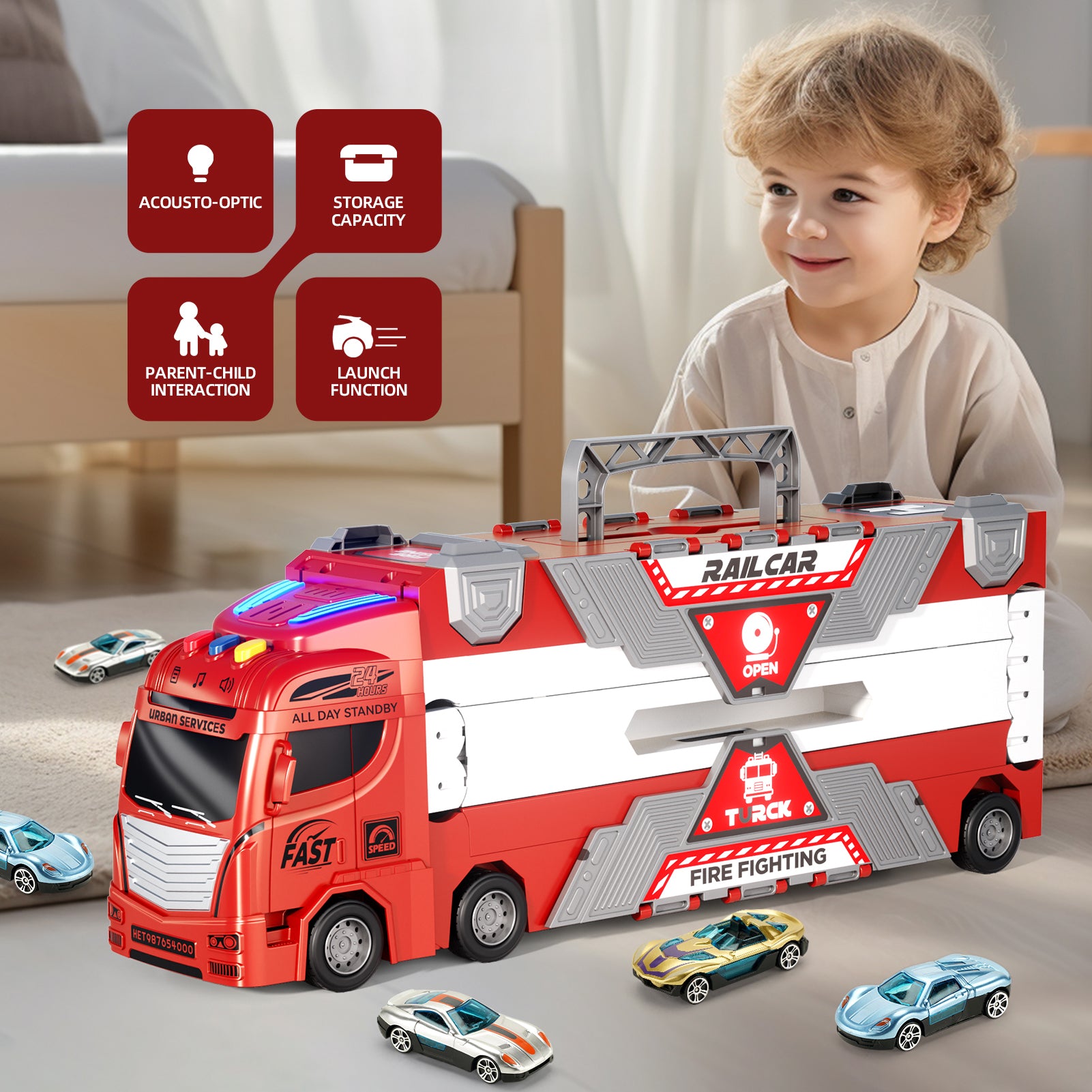 Fire Truck Toy with Lights, Sounds & Music – Kids Transport Vehicle - product photo 2 of 8