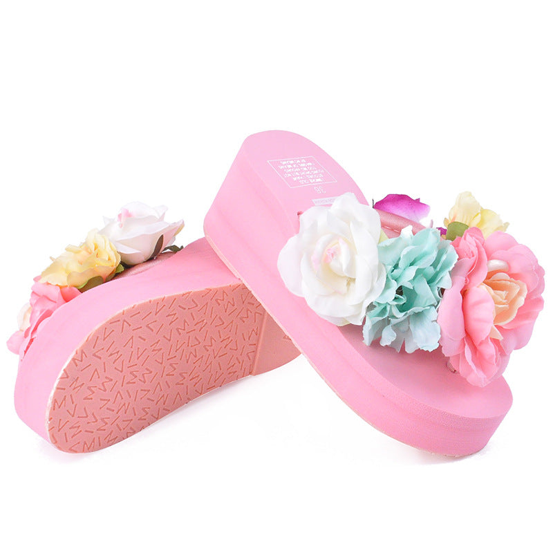 Women's Handmade Platform Flip Flops – Floral Detail Sandals - product photo 7 of 8