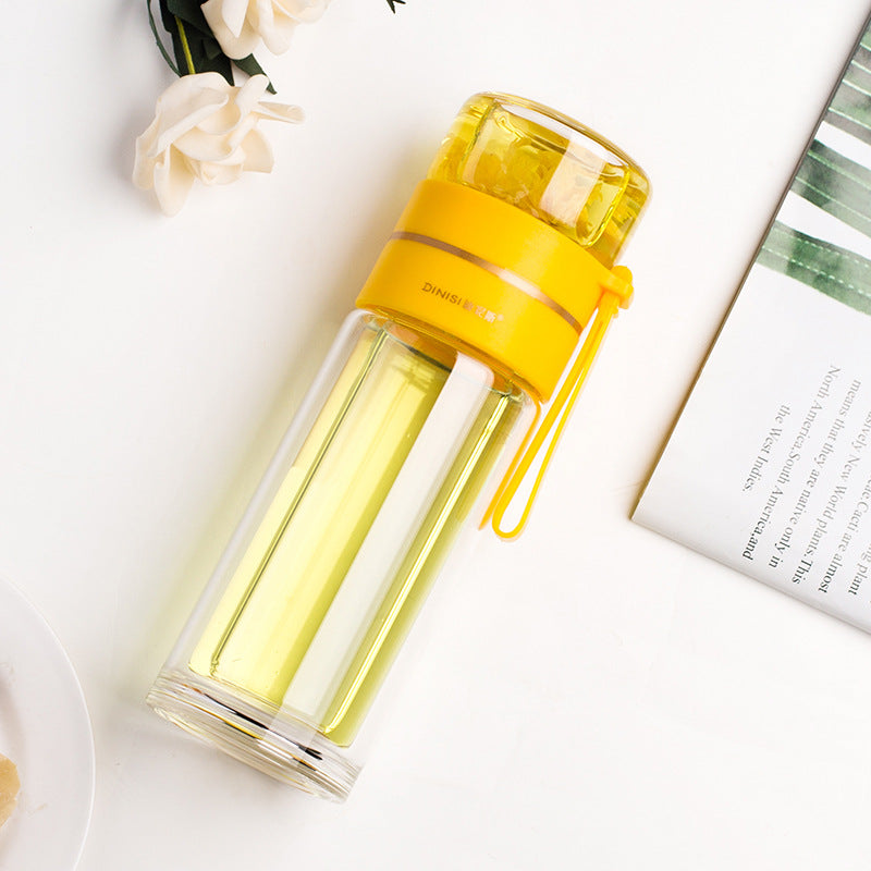 Glass water bottle with tea infuser, additional angle