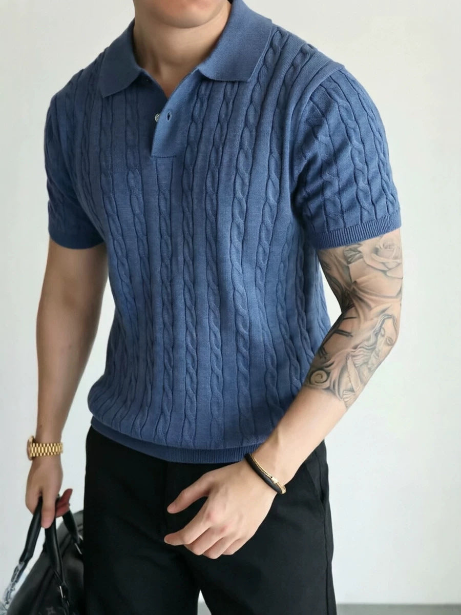Men's cable-knit short-sleeve polo shirt - photo 10 of 10