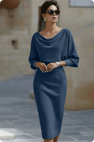 Pleated Batwing Sleeve Midi Dress – Women's A-Line Daywear - product photo 11 of 12