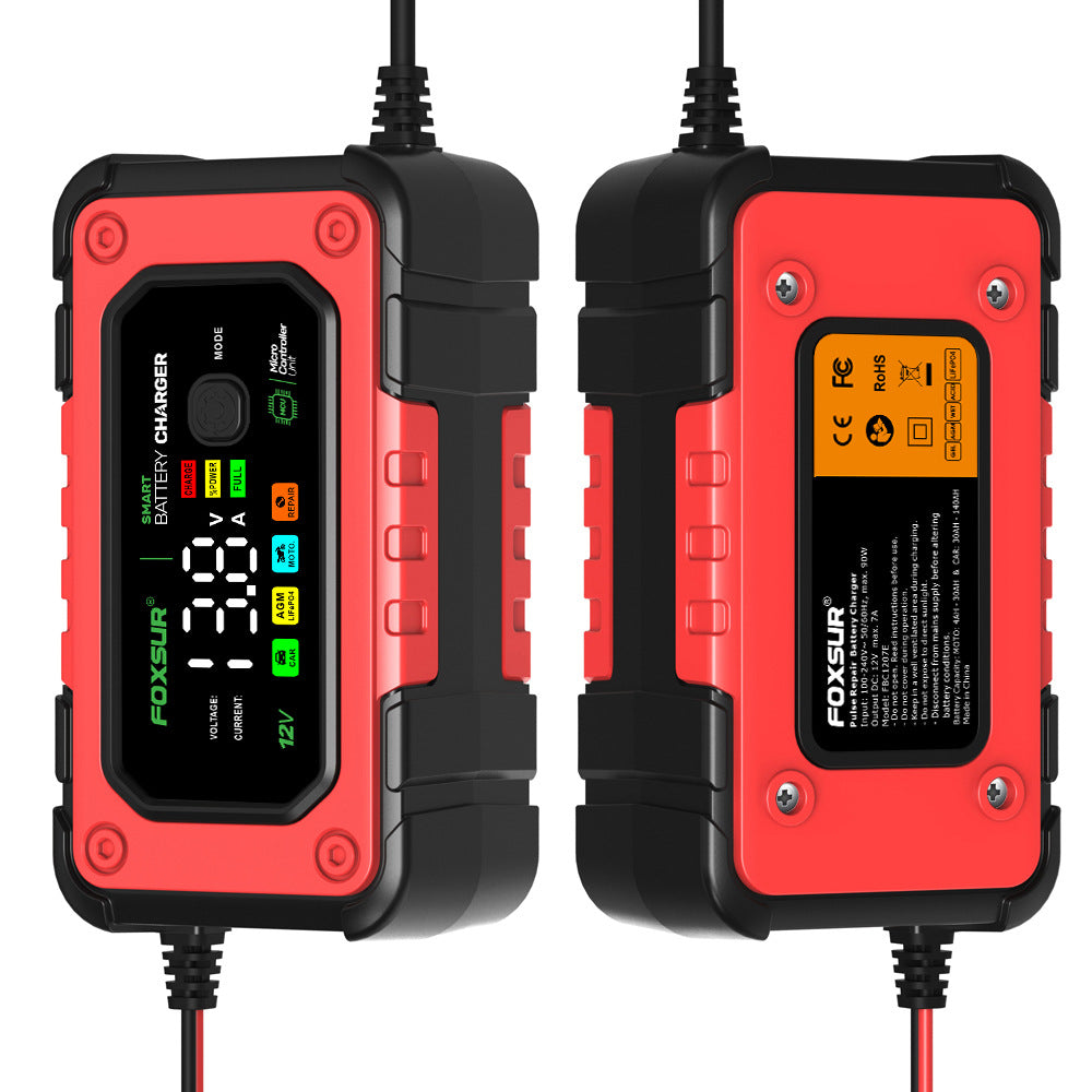 12V 7A smart battery charger - display screen