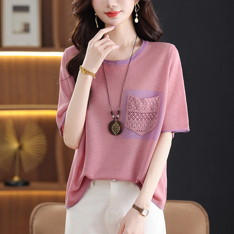 Flattering tummy-hiding ice silk knit t-shirt – all available colors