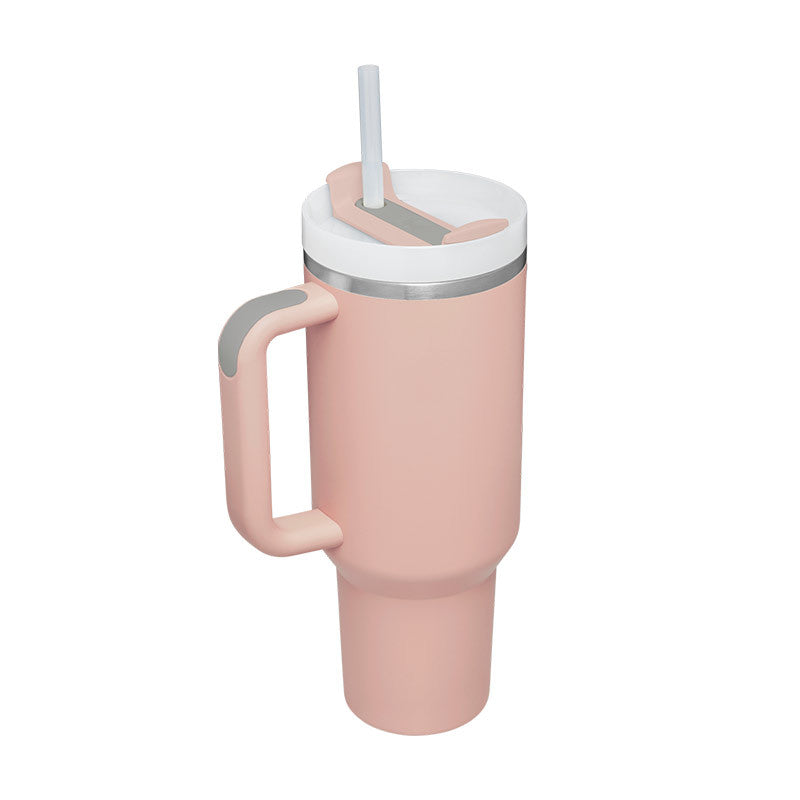 40oz insulated stainless steel tumbler with handle and straw, color option 7