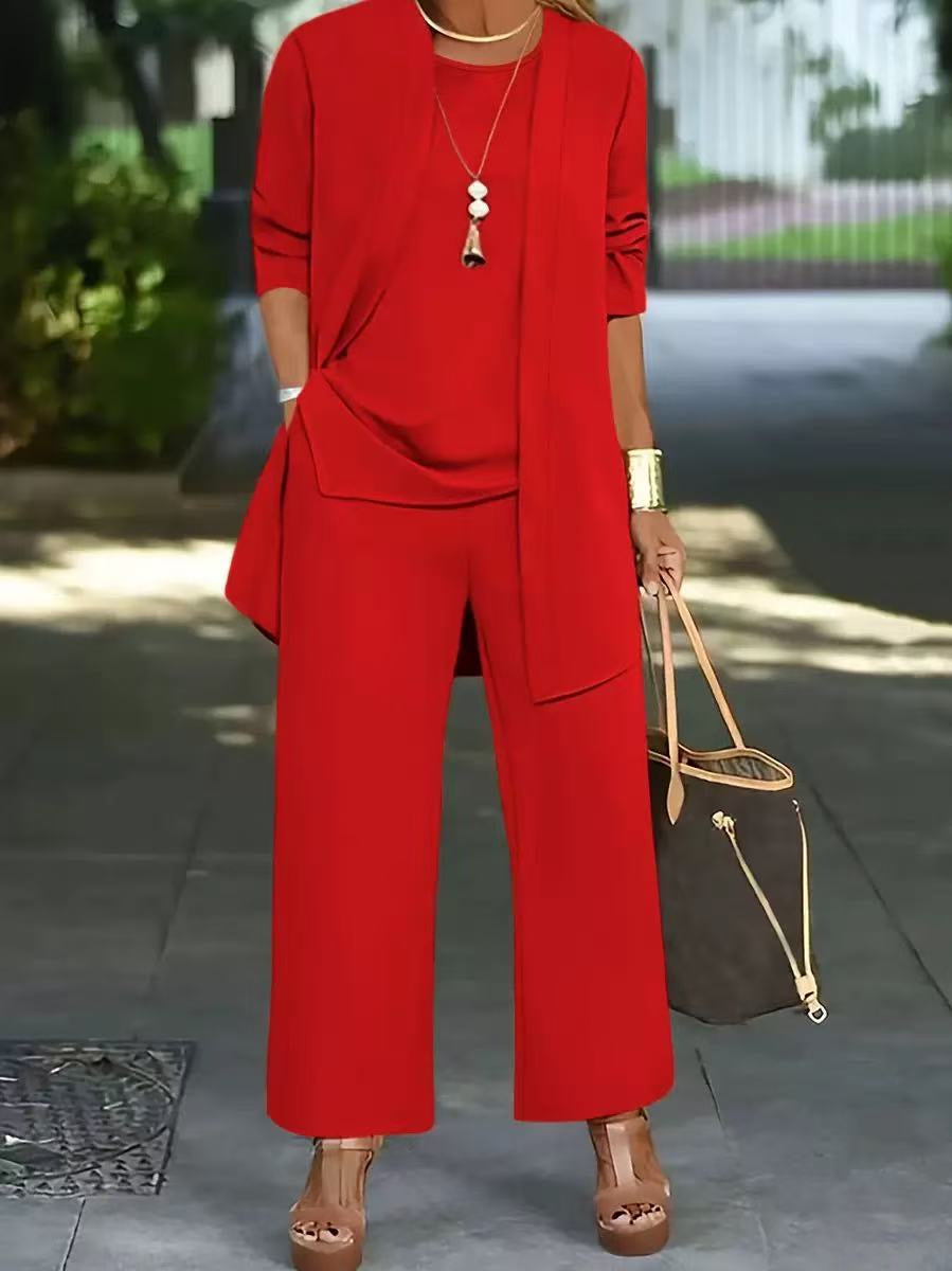 Women's 3-Piece Cardigan Suit Set – Vest Top, Jacket & Wide-Leg Pants – photo 19 of 20