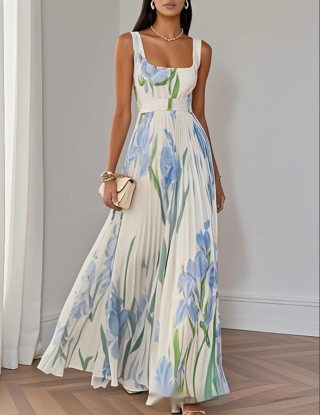 Pleated summer dress fabric detail