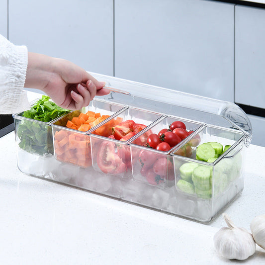 Transparent food storage container with lid, front view